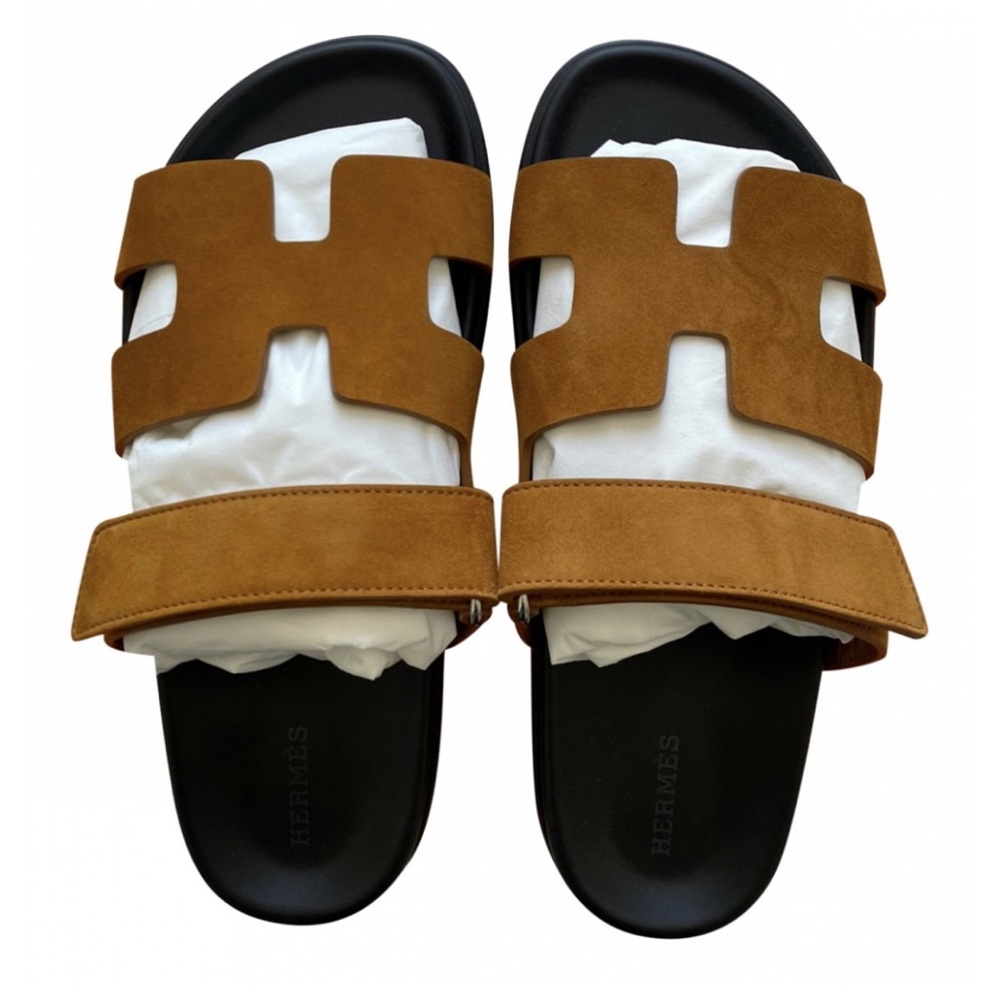 Hermes Chypre Velvet Sandal 36.5 EU Naturel Brown